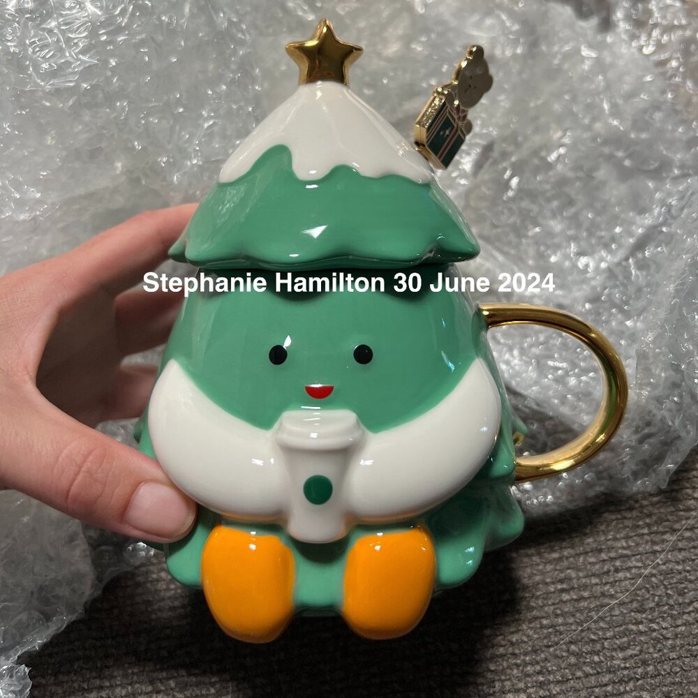Starbucks Christmas Tree Mug with Lid and Stirrer
